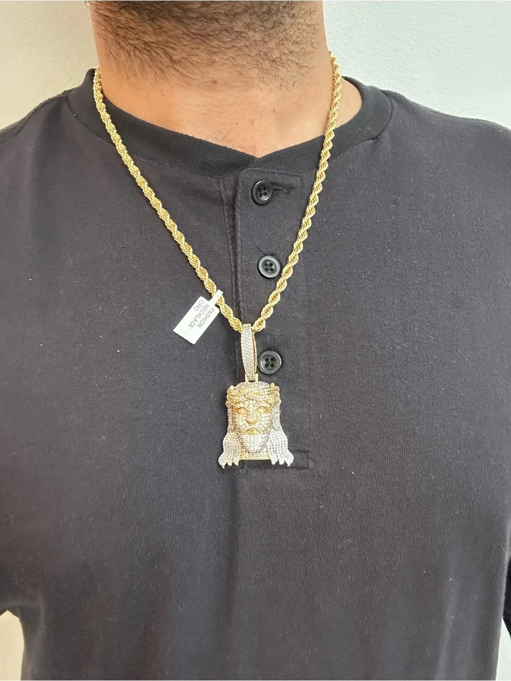 New Gold plated Jesus Head Pendant charm with new gold plated necklace chain